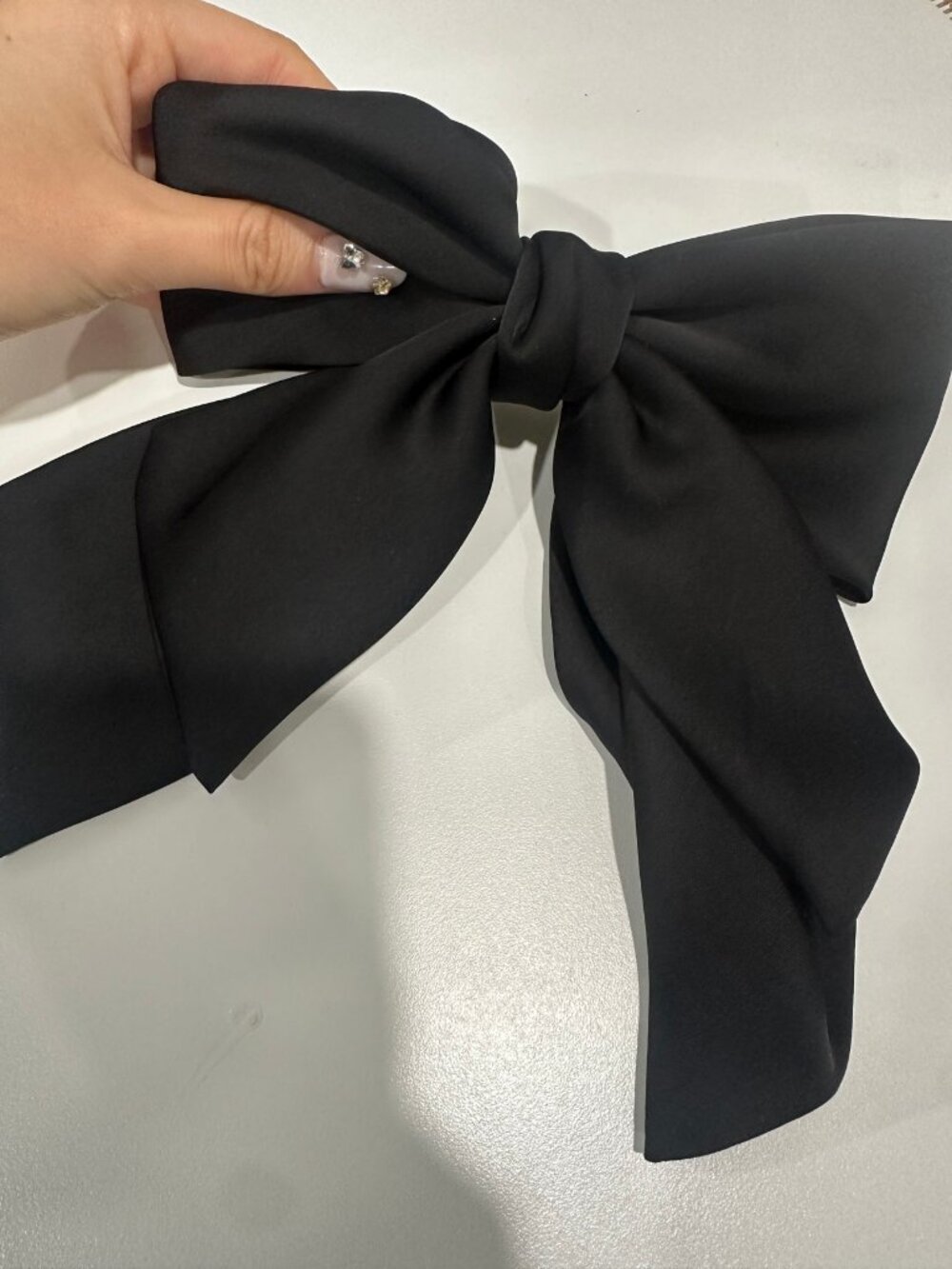 Large Black Satin Bow Hair Clip - French Barrette